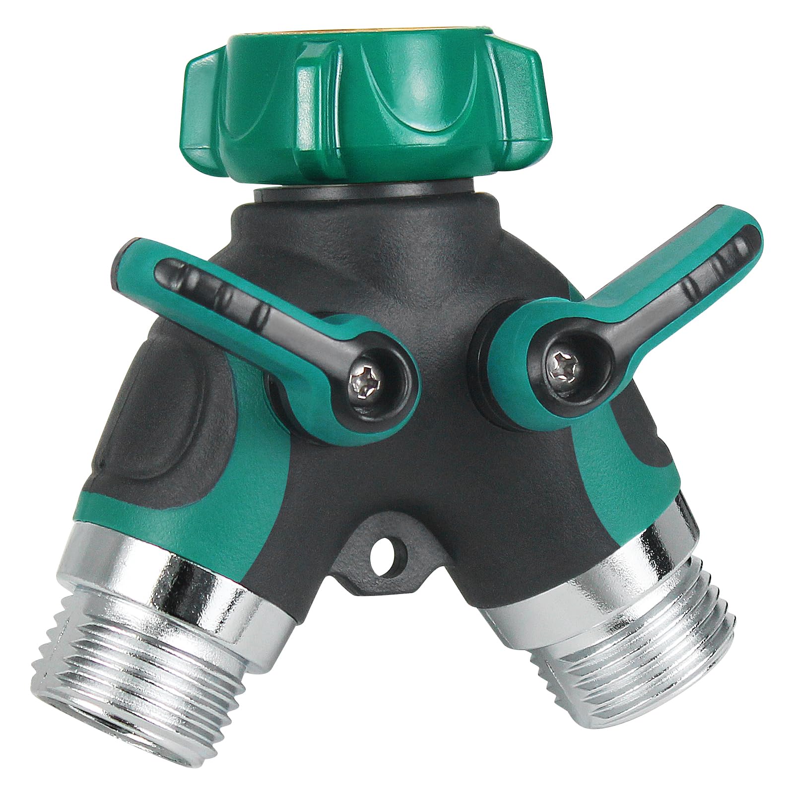 WERJOURU garden hose splitter with 2-way heavy-duty body for durable outdoor watering.
