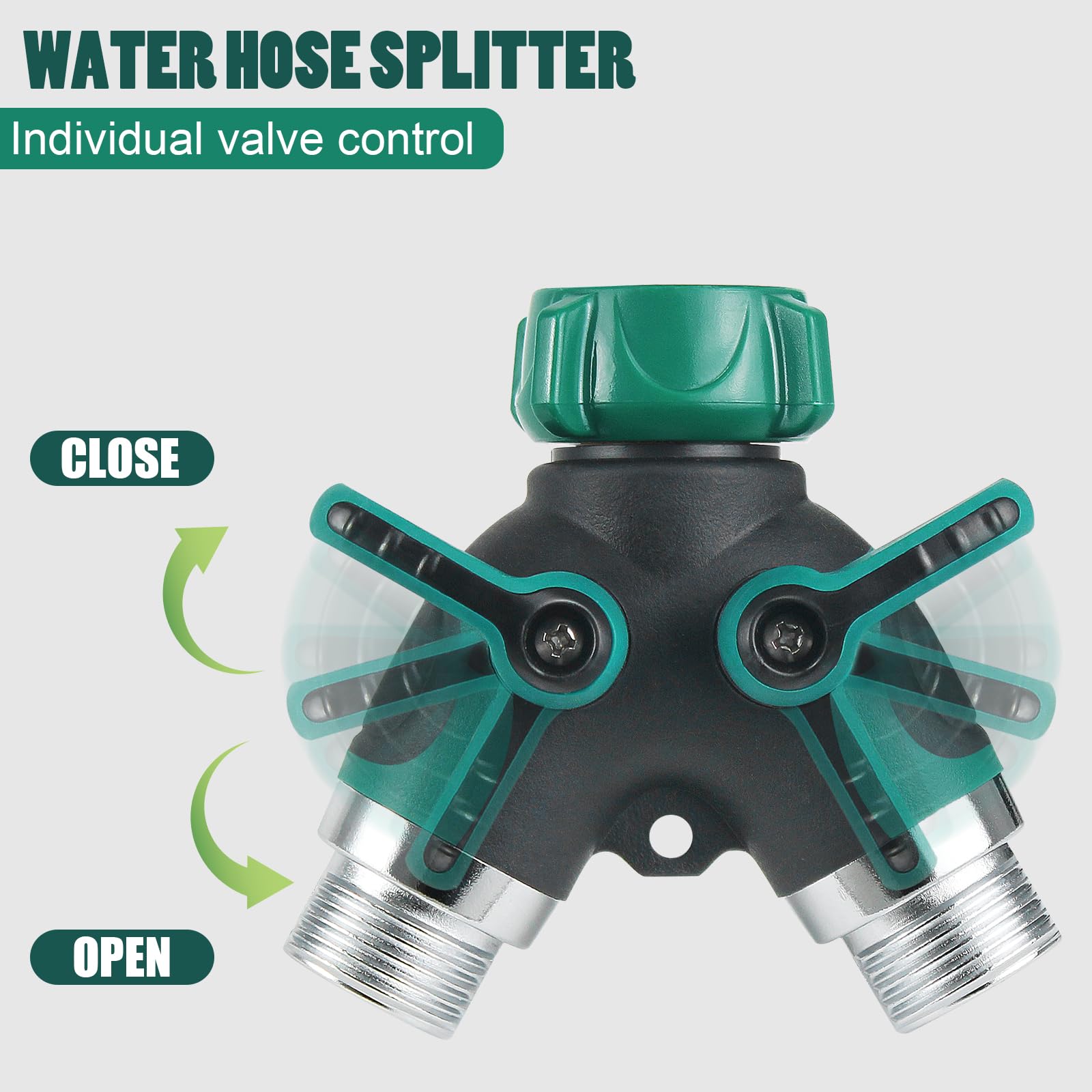 WERJOURU garden hose splitter showing included rubber washers for a tight seal.