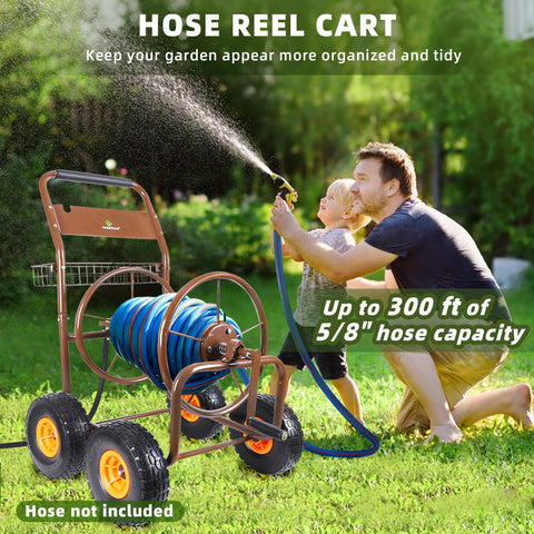 WERMAH hose reel cart demonstrates 300 ft capacity for extended reach.