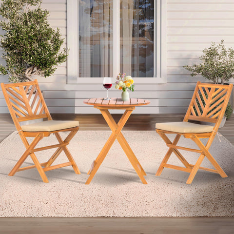 Werph 3-piece acacia wood patio set with foldable table for space-saving balconies.