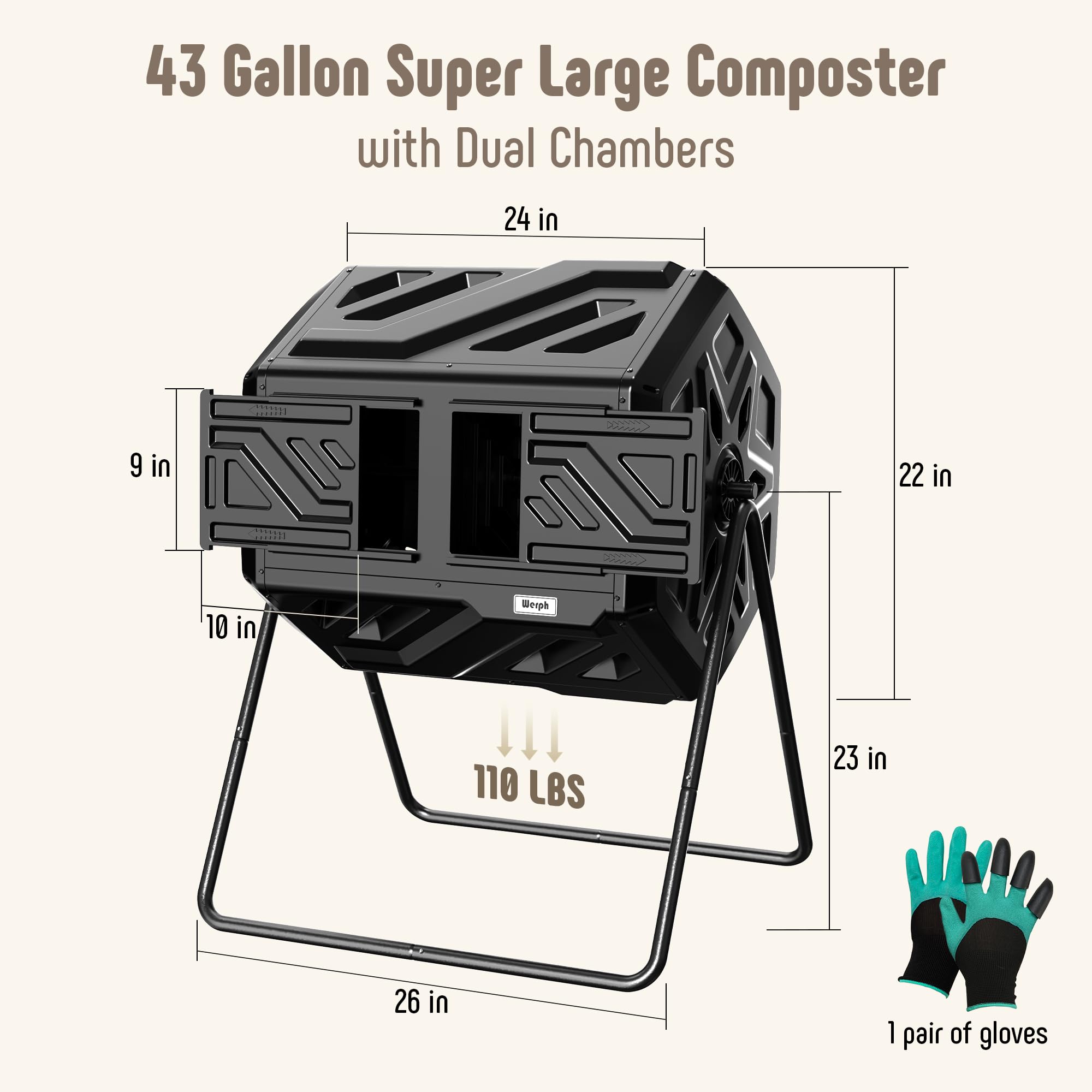 Werph 360-degree tumbling mechanism for even mixing and faster composting