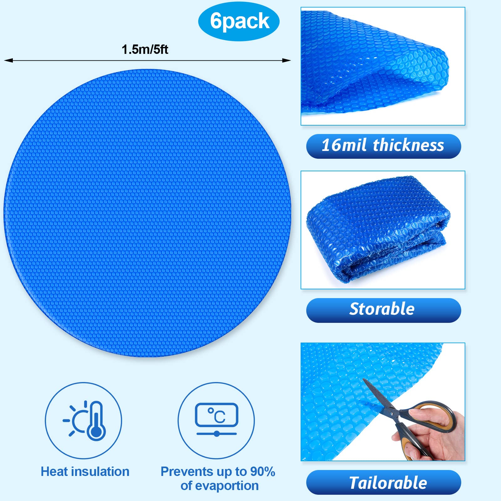 Wesiti 6-pack pool covers protect water surface and reduce evaporation.