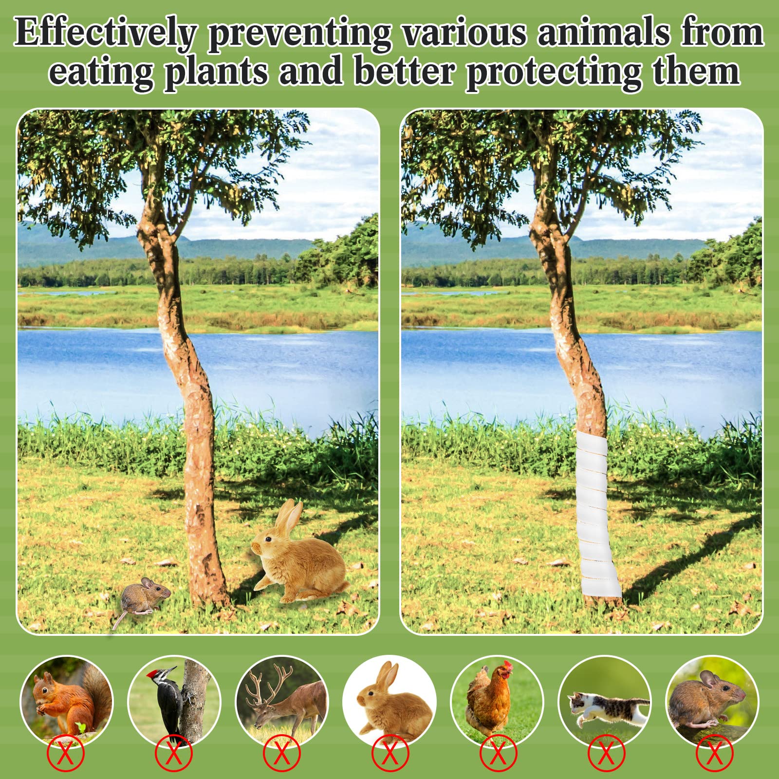 Wesiti sapling bark protection wrap helps deter deer and rabbits from chewing.