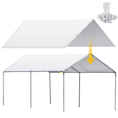 Wesnoy top cover unrolled over 10x20 carport for weather protection.
