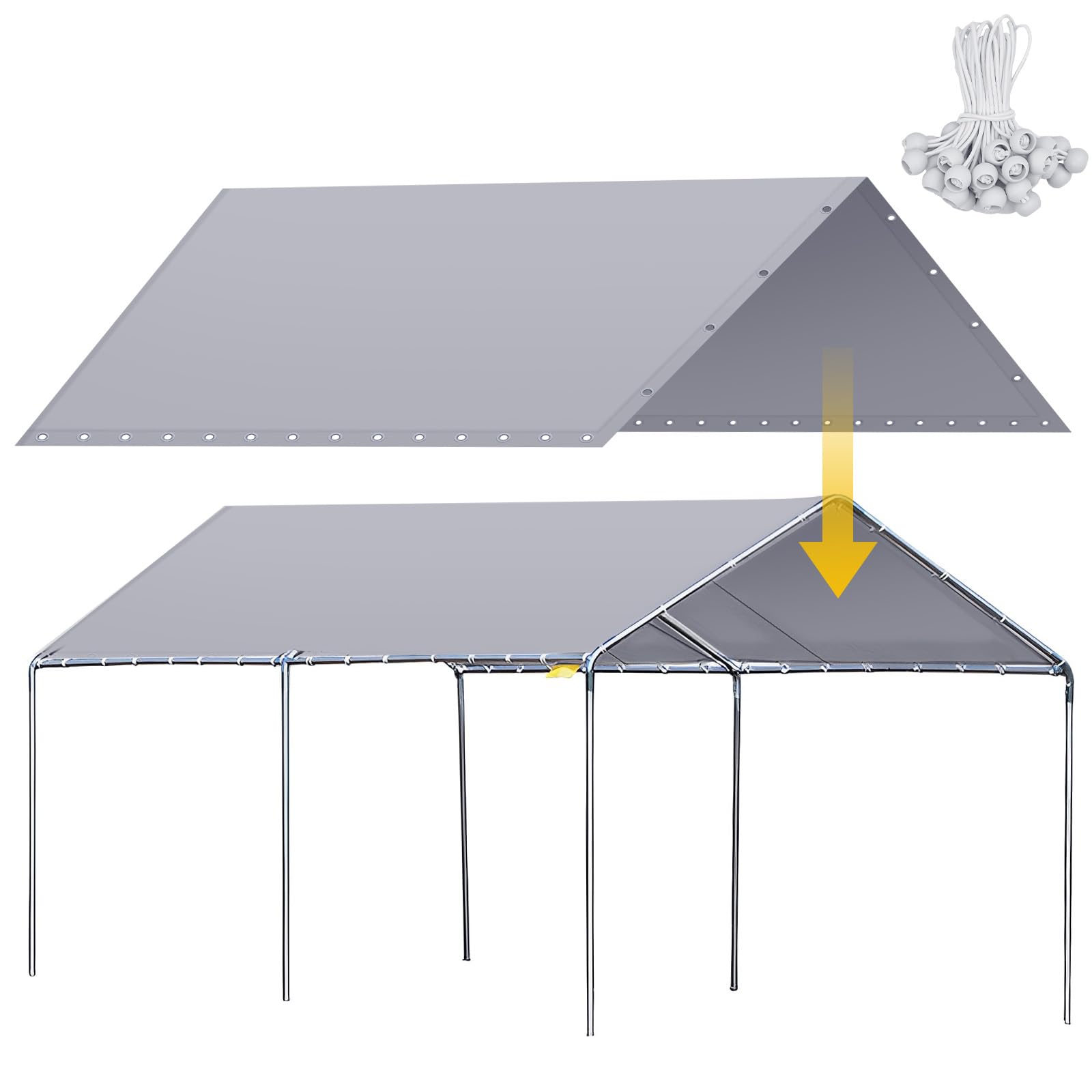 Wesnoy 10x20 ft canopy top cover with bungees for quick shelter