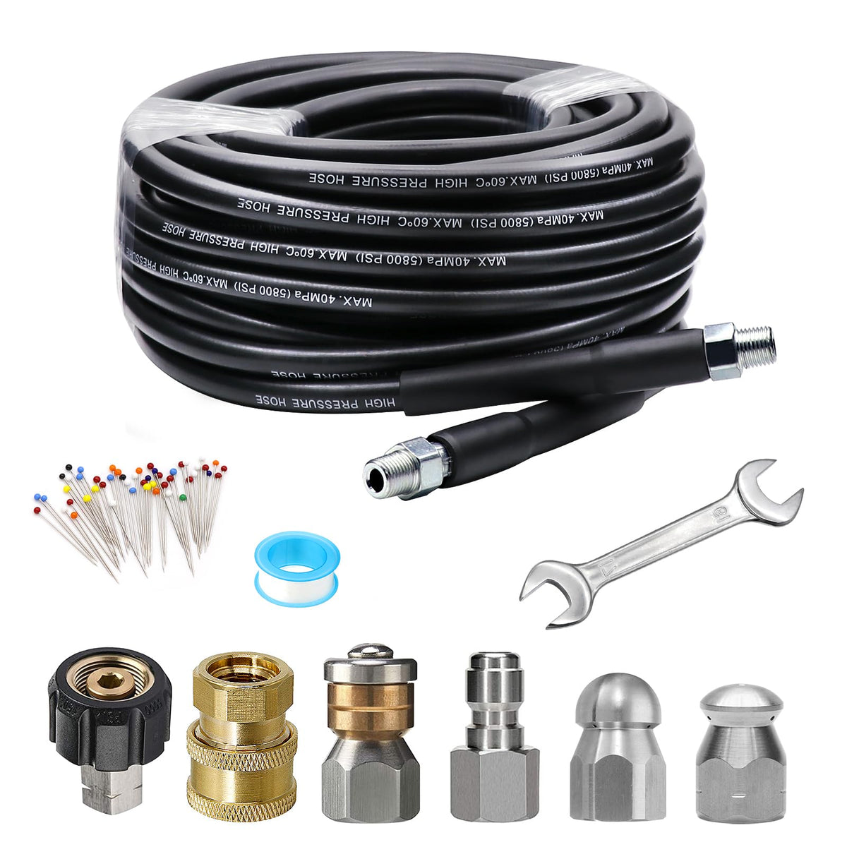 West Bay Sewer Jetter Kit 25 ft hose ready to tackle stubborn clogs.