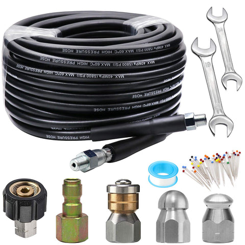 West Bay sewer jetter kit 50ft contents laid out for quick setup and ready cleaning.