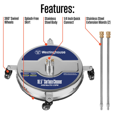 Westinghouse surface cleaner works with gas and electric washers for versatile setup