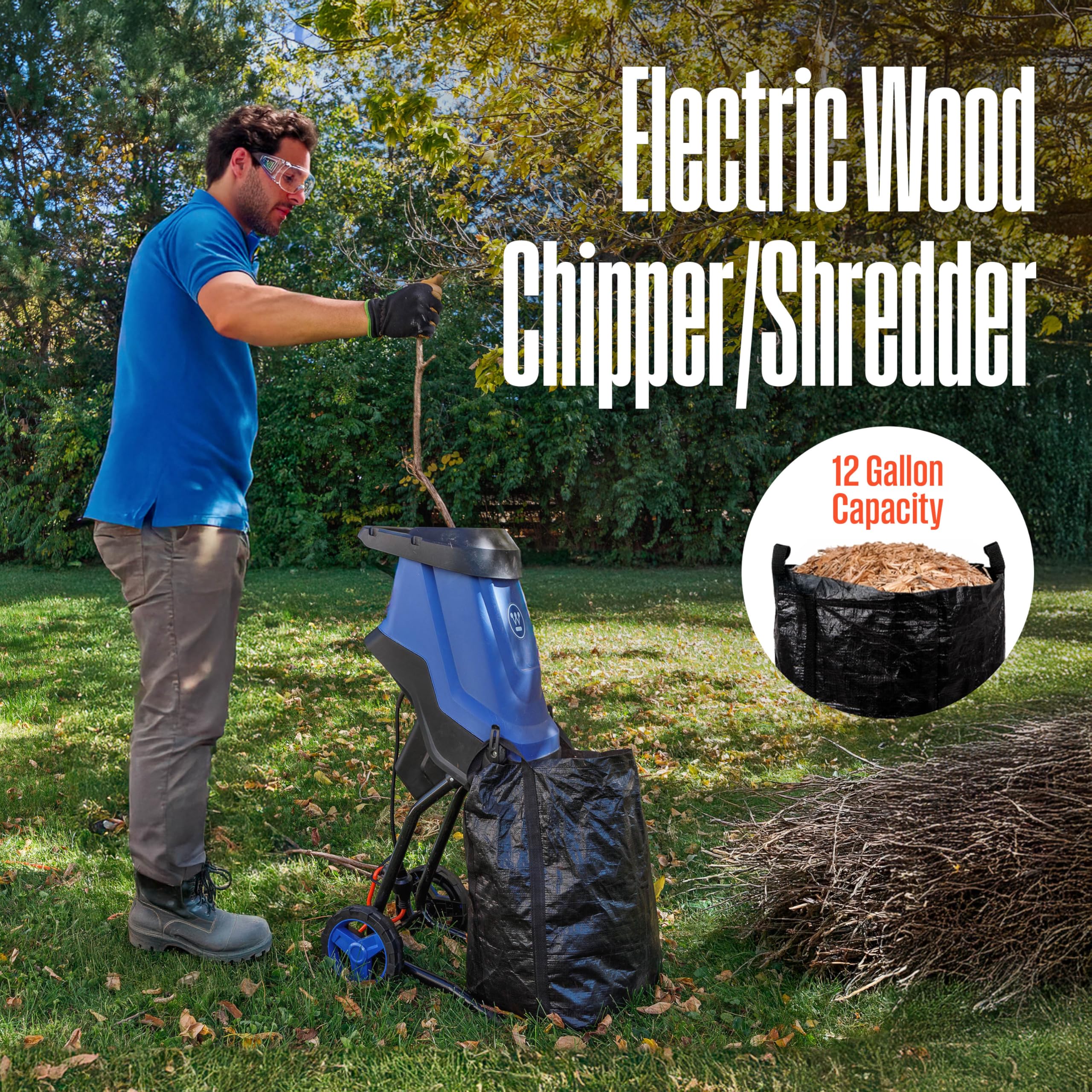 Westinghouse dual-hole feed hopper handles large branches and twigs.