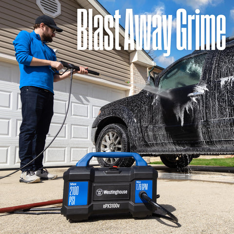 Westinghouse ePX3100v with 20 foot easy coil hose ready for versatile outdoor cleaning.