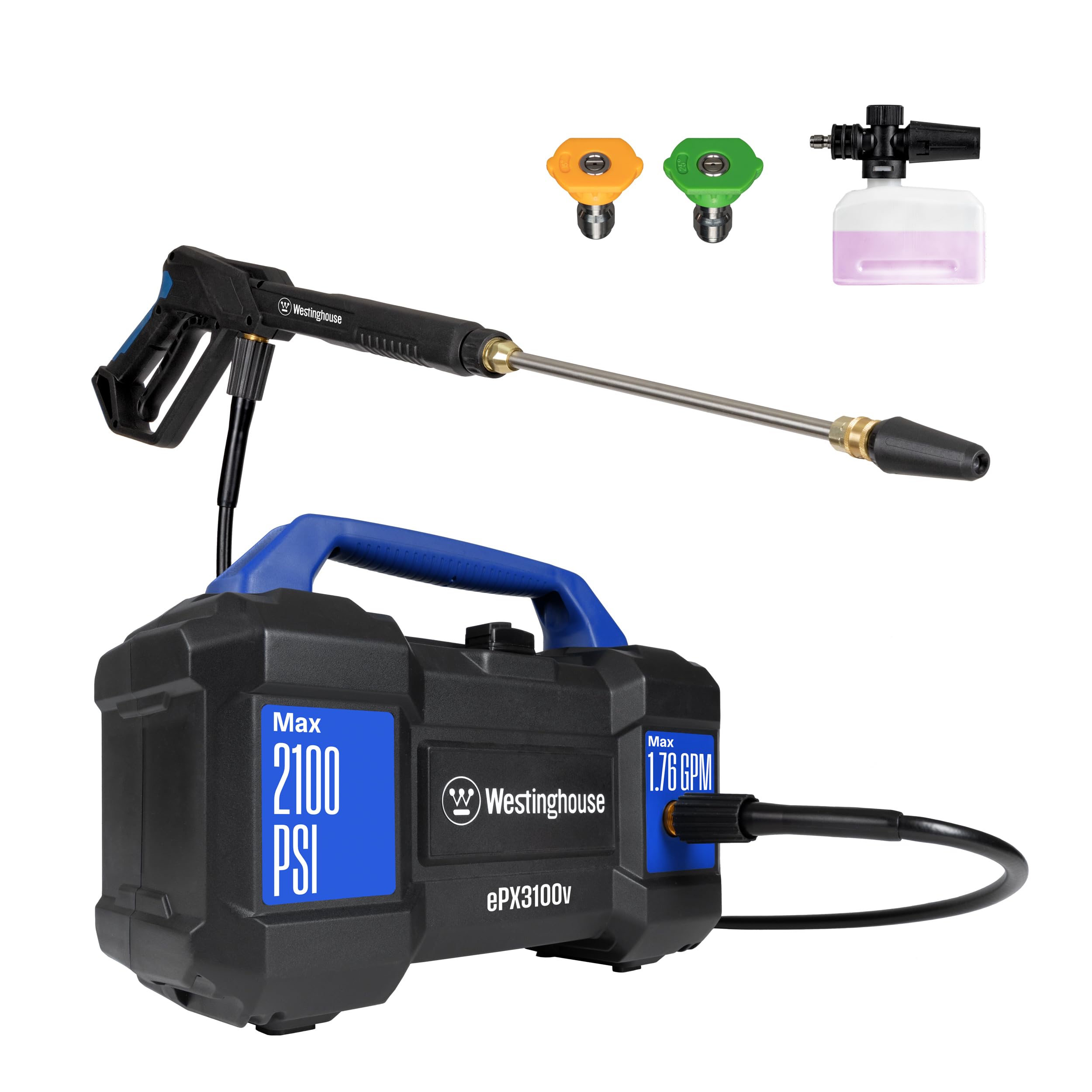 Westinghouse ePX3100v pressure washer compact design with built-in handle for easy transport.