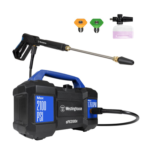 Westinghouse ePX3100v pressure washer compact design with built-in handle for easy transport.
