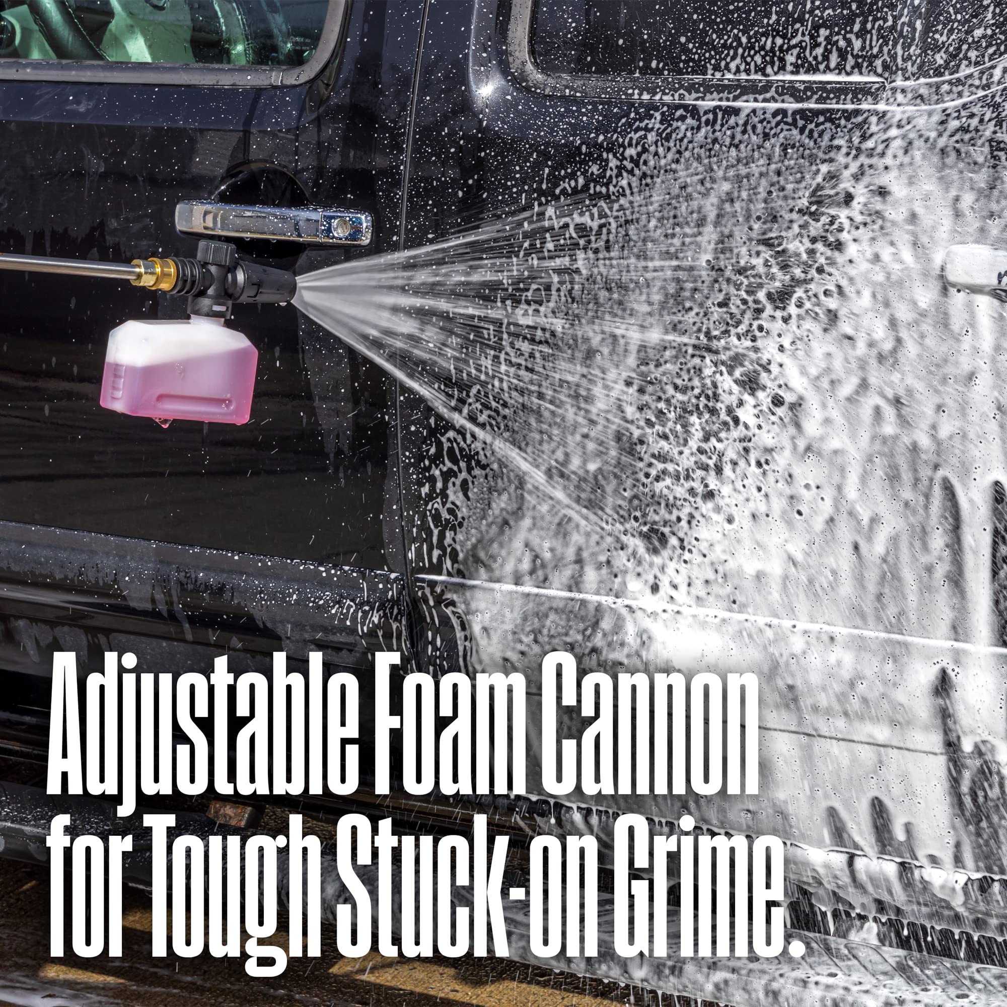 Westinghouse ePX3100v detachable foam cannon enables detergent application on decks.