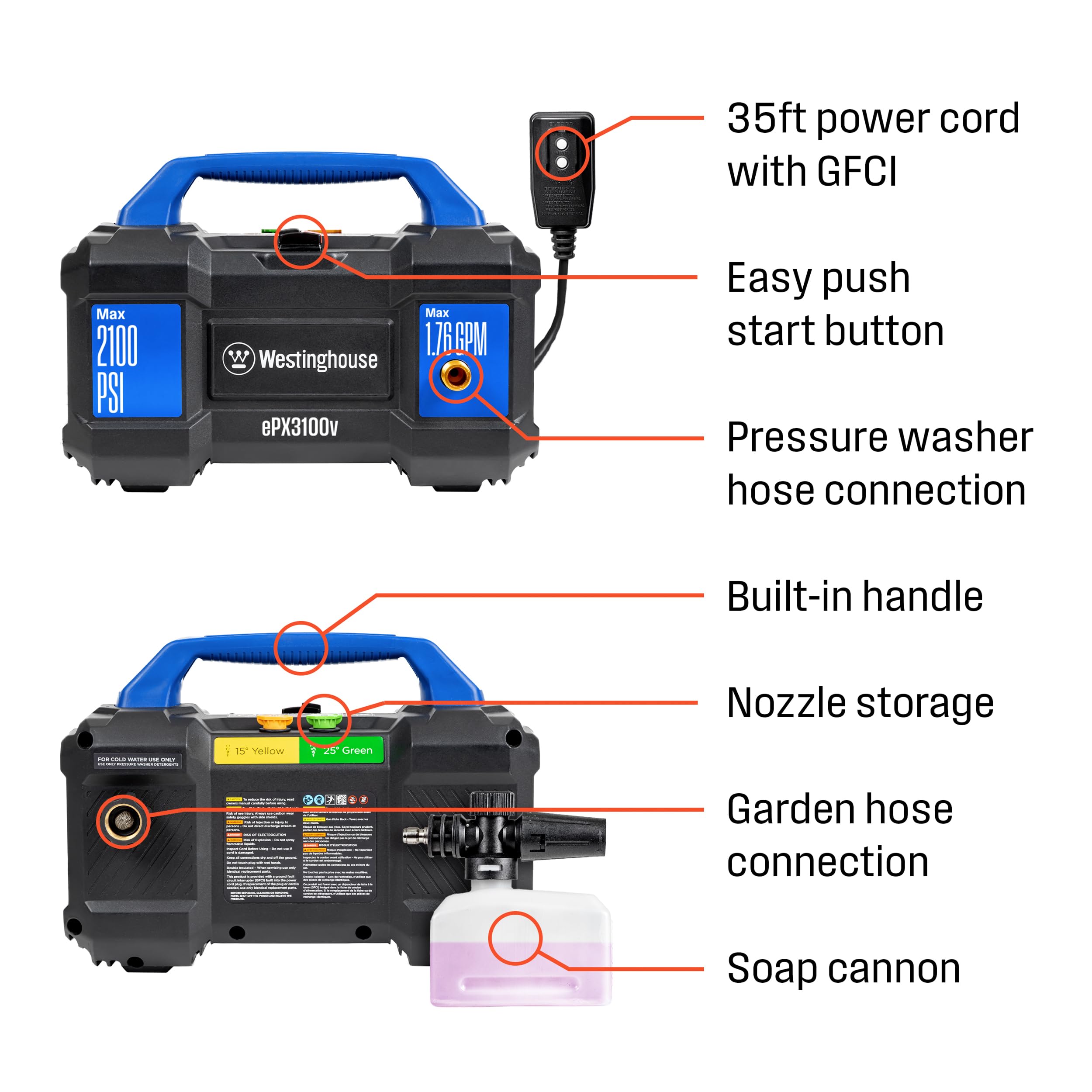 Westinghouse ePX3100v pro style wand provides precise control during cleaning.