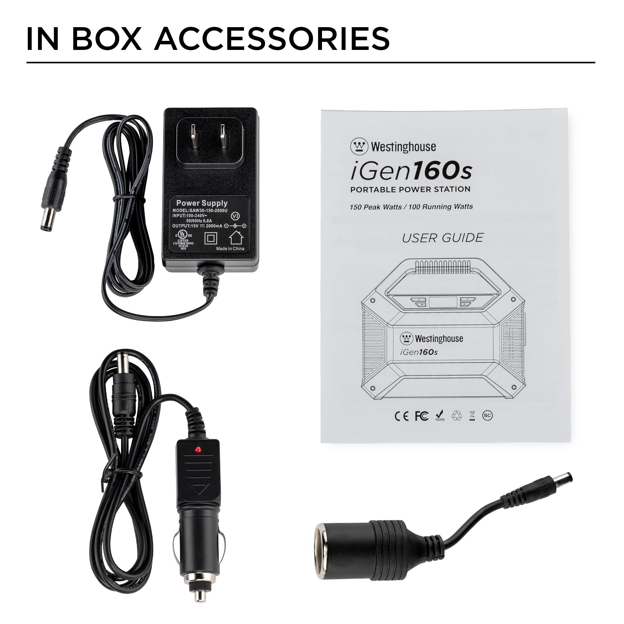 Westinghouse iGen160s DC outputs support automotive and outdoor gear.