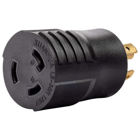 Westinghouse L14-30P to L5-30R adapter with molded grip for secure connections