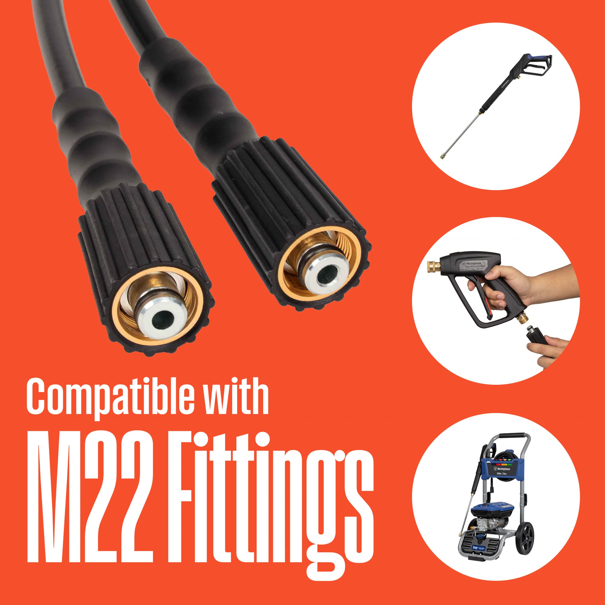 Westinghouse M22 connector fits most gas washers for easy swaps.