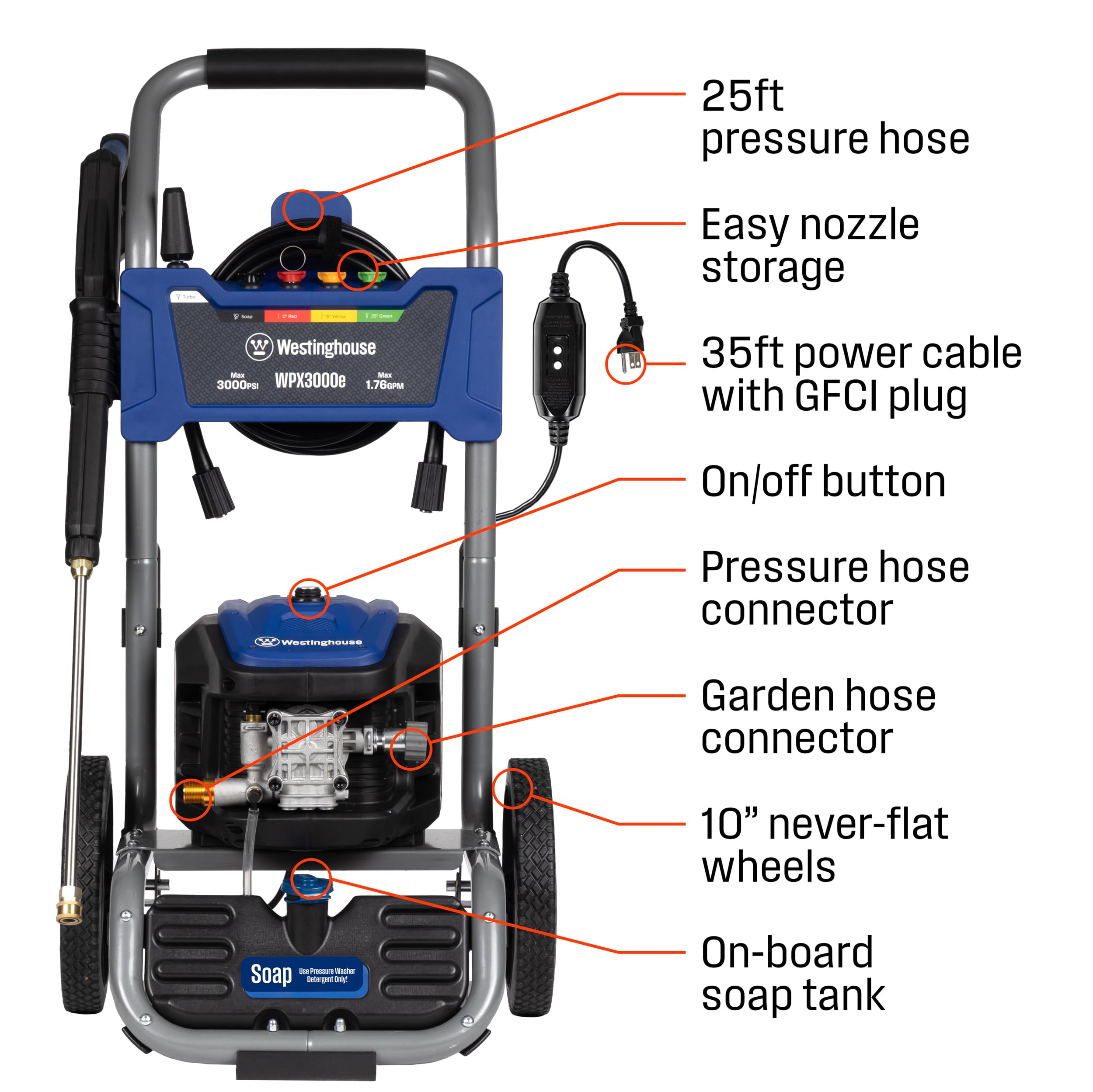 Westinghouse WPX3000e onboard soap tank for foaming cleaning