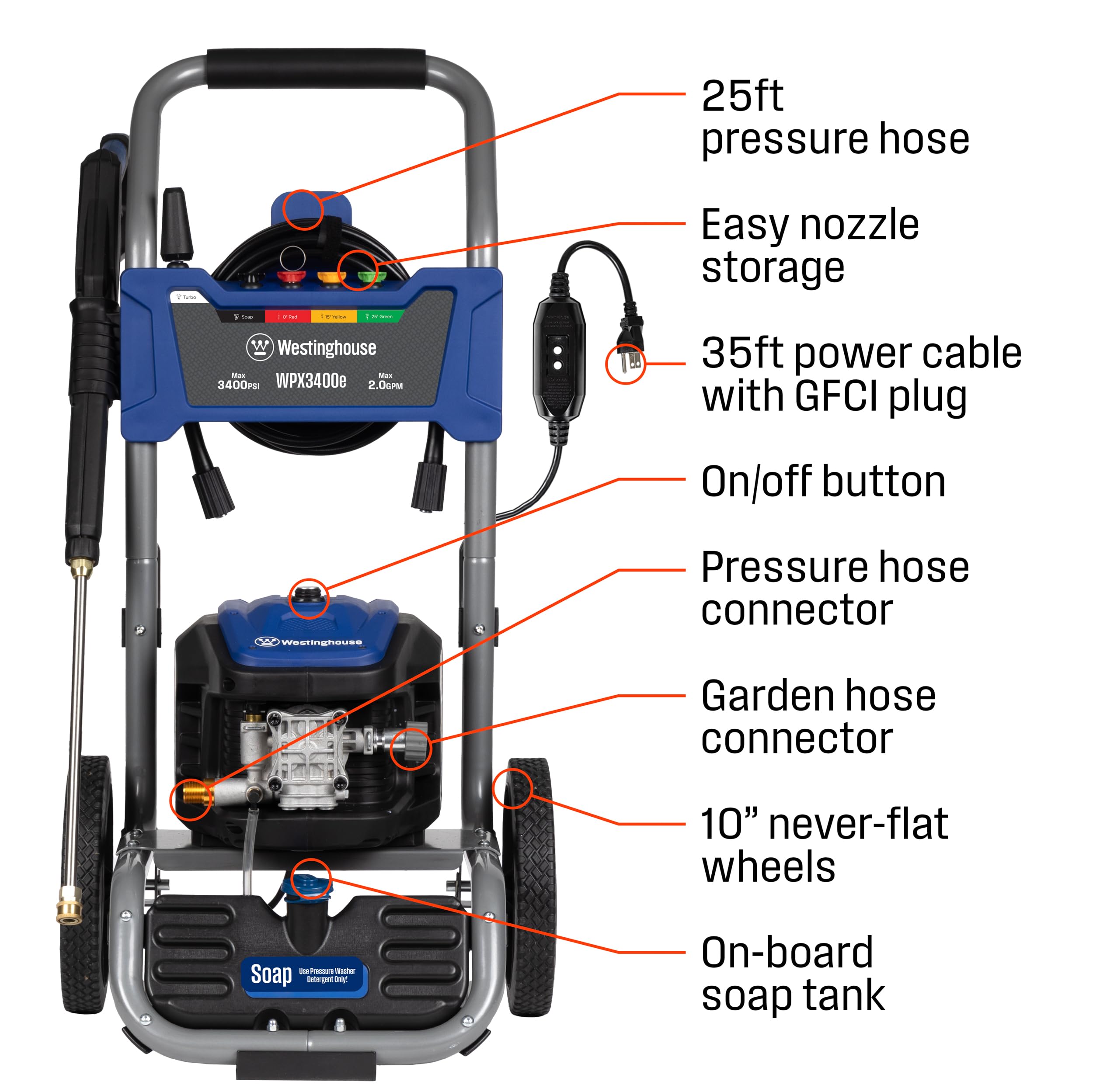 Westinghouse WPX3400e 10-inch wheels enable smooth mobility
