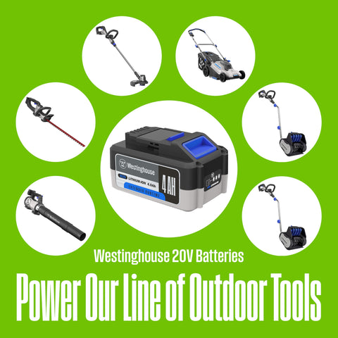 Westinghouse 20V battery and charger powers cordless operation.