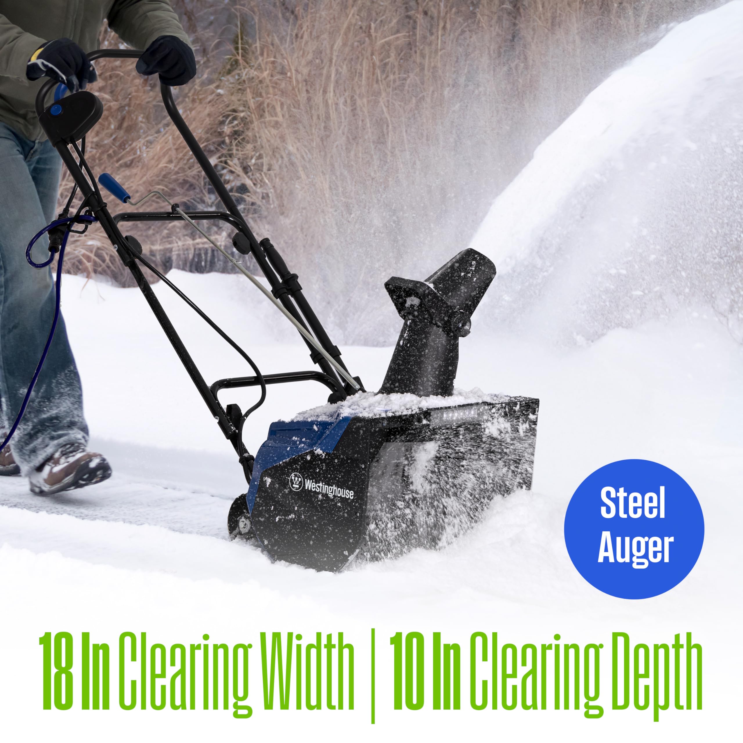 Westinghouse WSnow18D 1800W motor powers efficient snow clearing