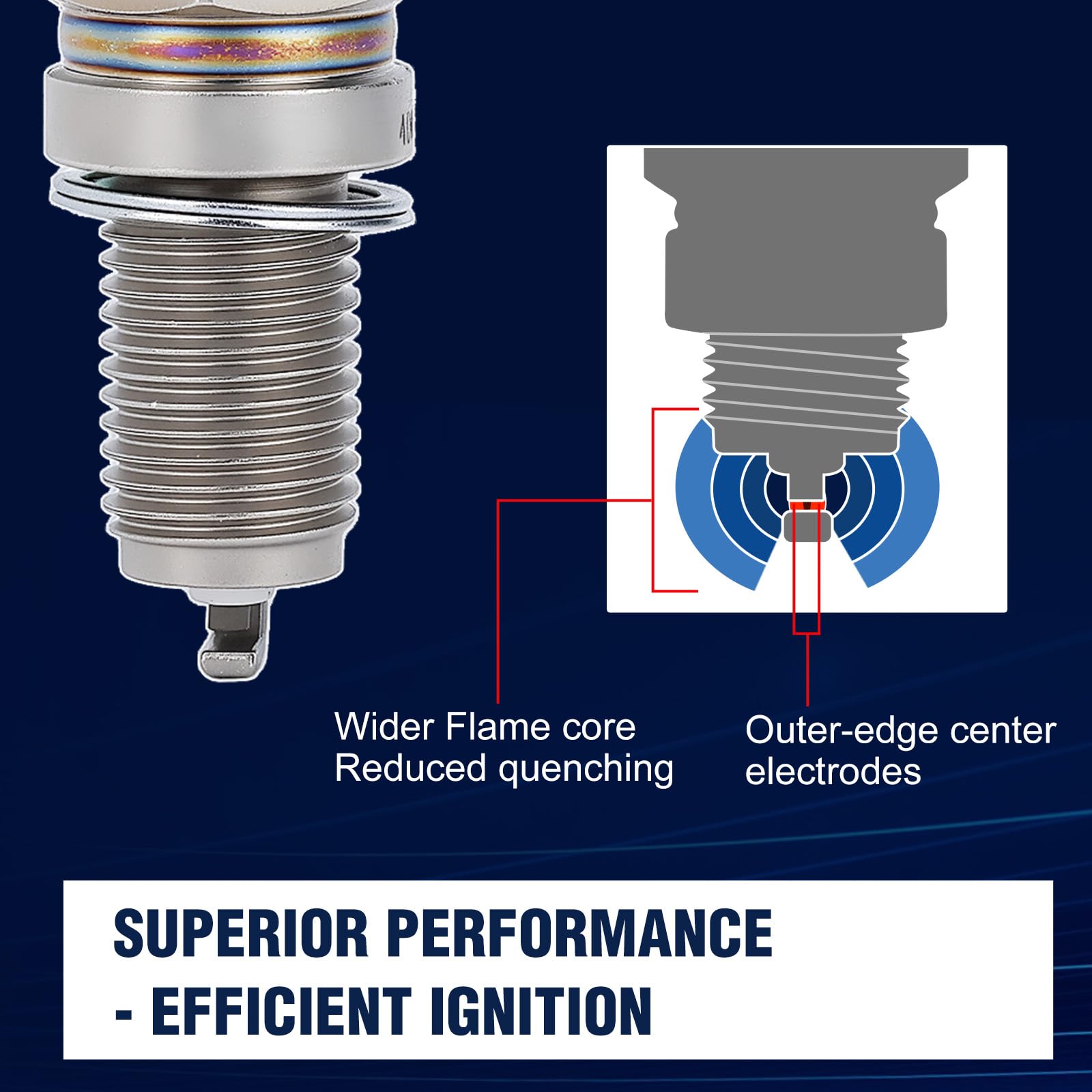 Wetenex spark plug Kohler XT675 close-up view, promotes consistent firing.