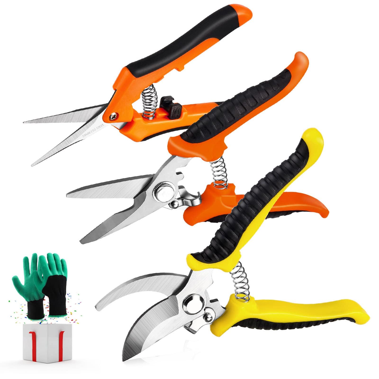 Wevove 3-pack garden pruning shears with stainless blades for smooth cuts.