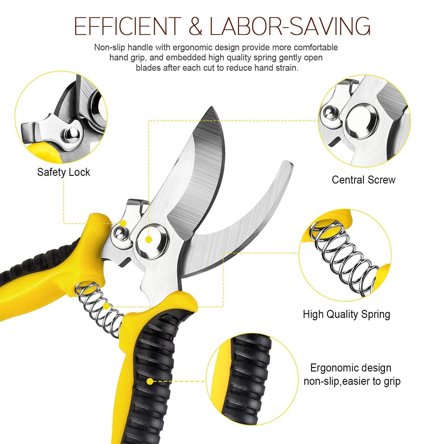 Wevove pruning shears with a safety locking mechanism for secure storage.