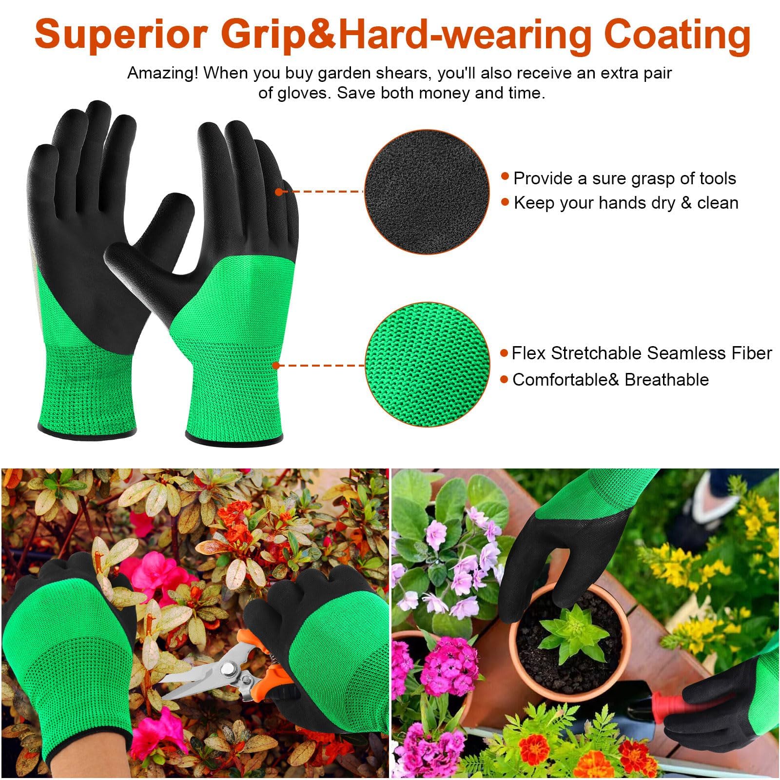 Wevove gardening gloves in soft cotton with latex grip for secure handling.
