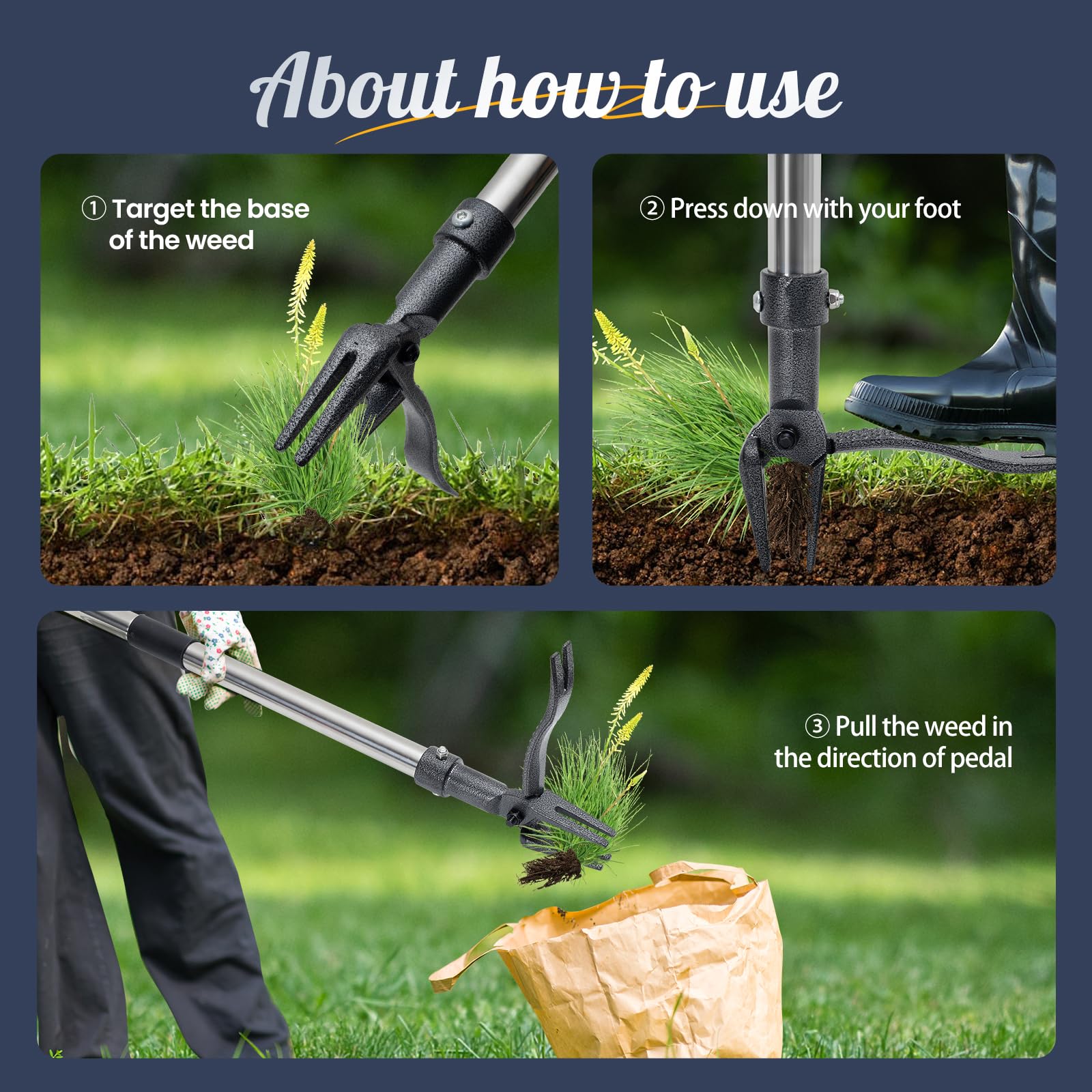 Wexoride 4-claw steel head grips deep roots for stubborn weeds.