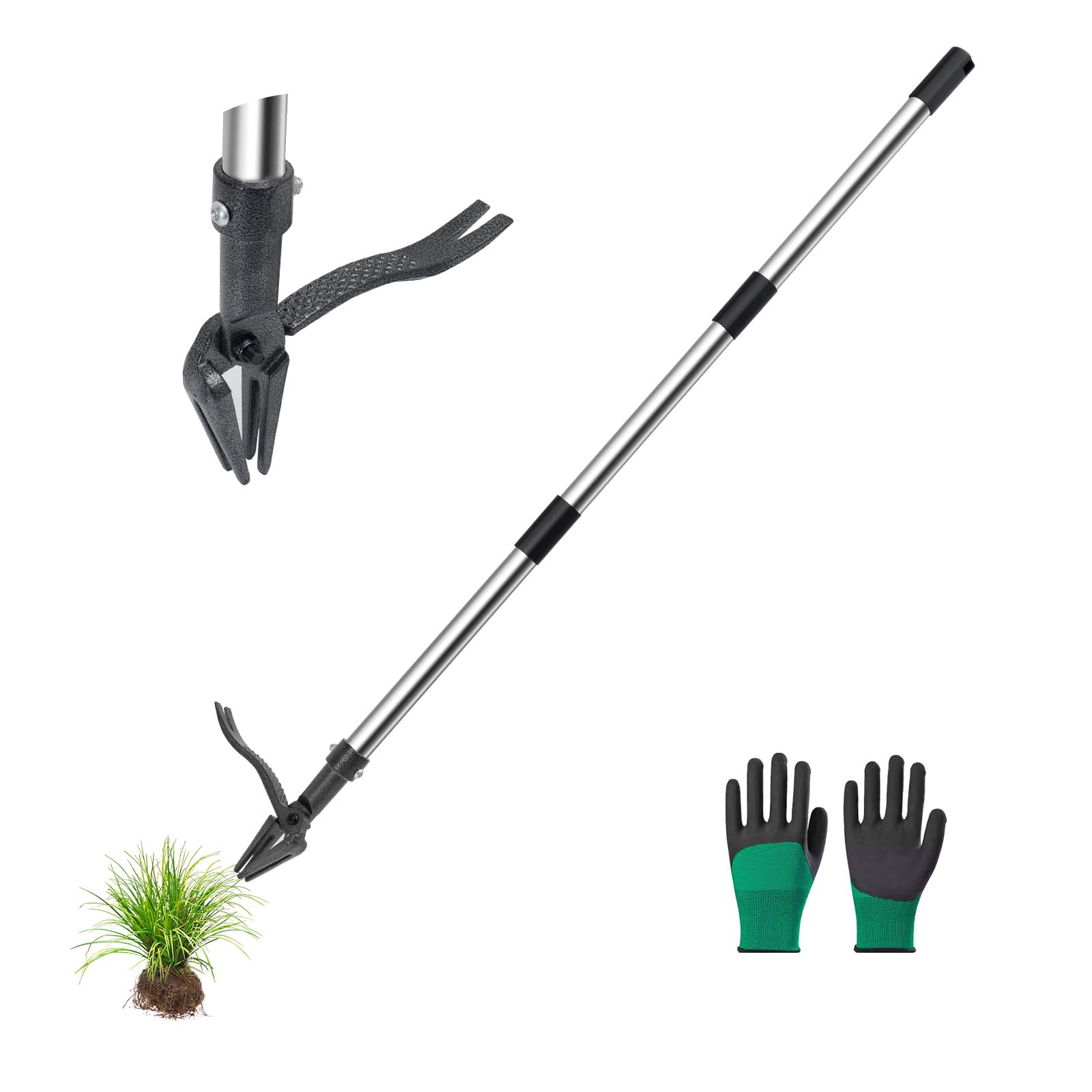 Wexoride stand-up weed puller with 4-claw head for easy root removal in lawns.