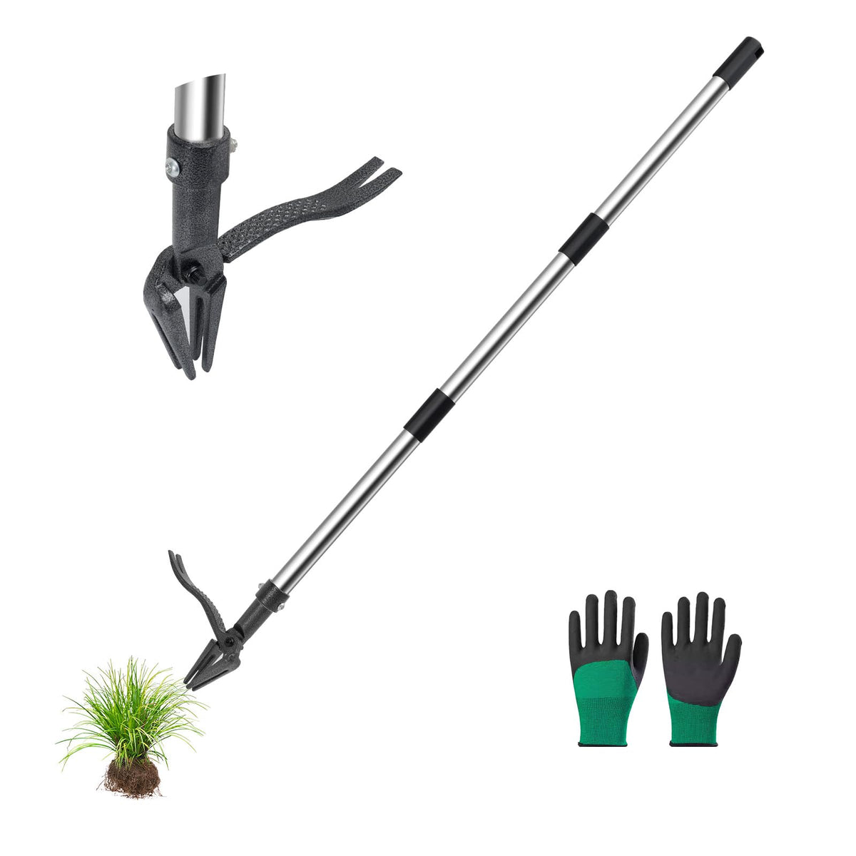 Wexoride stand-up weed puller with 4-claw head for easy root removal in lawns.