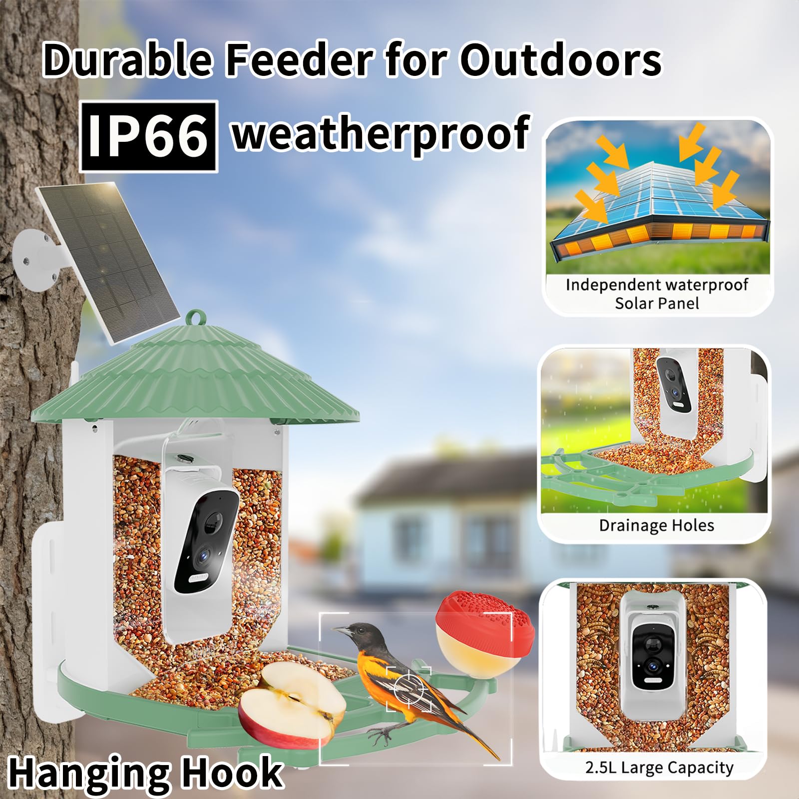 WEYANZE solar powered birdfeeder keeps birds fed outdoors