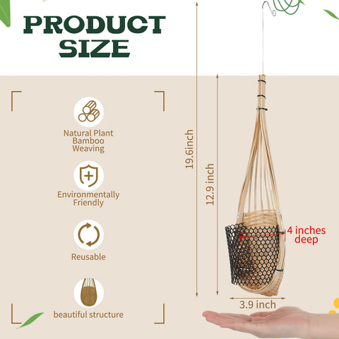 Weysat bamboo flower basket with metal hook for versatile display.