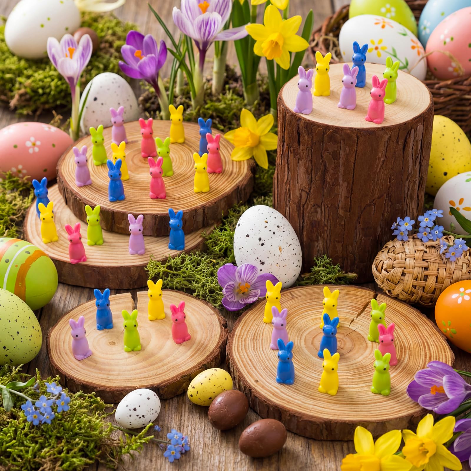 Weysat Easter bunny figurines blue create whimsical vase accents.