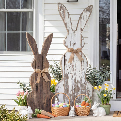 Weysat Easter bunny welcome sign 15.8-inch elevates curb appeal with rustic charm