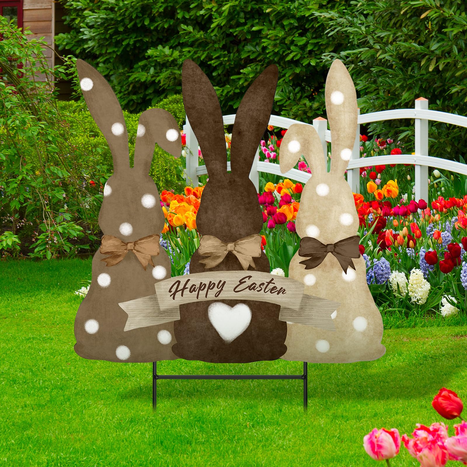 Weysat Easter bunny yard sign 15.7-inch colorful metal, weatherproof for outdoors.