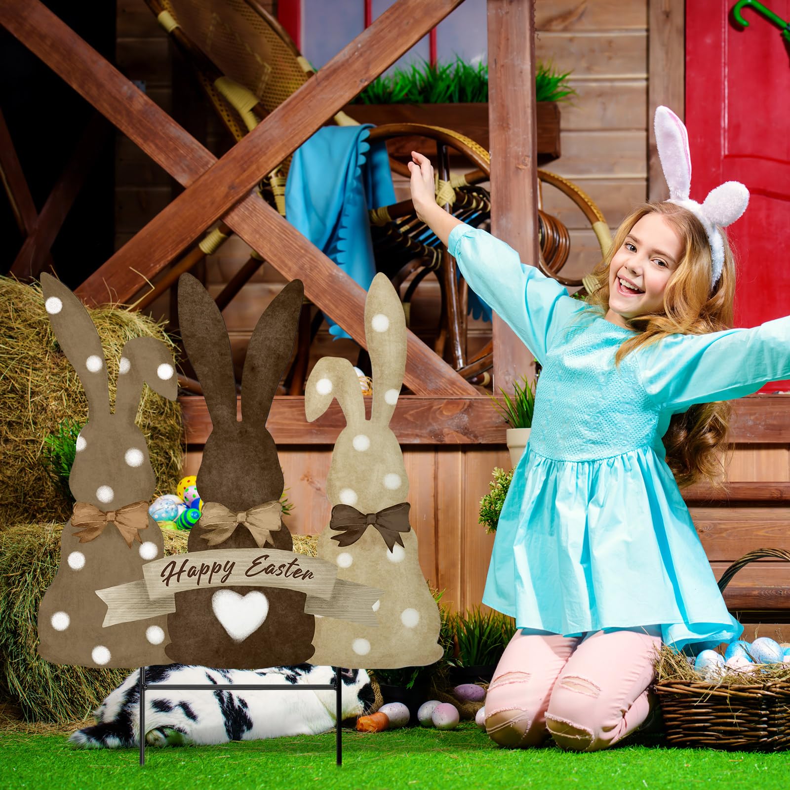 Weysat Easter sign placed on lawn or garden to welcome guests.