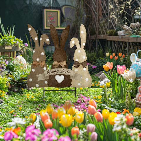 Weysat bunny yard sign close-up showing vibrant coating for festive lawns.
