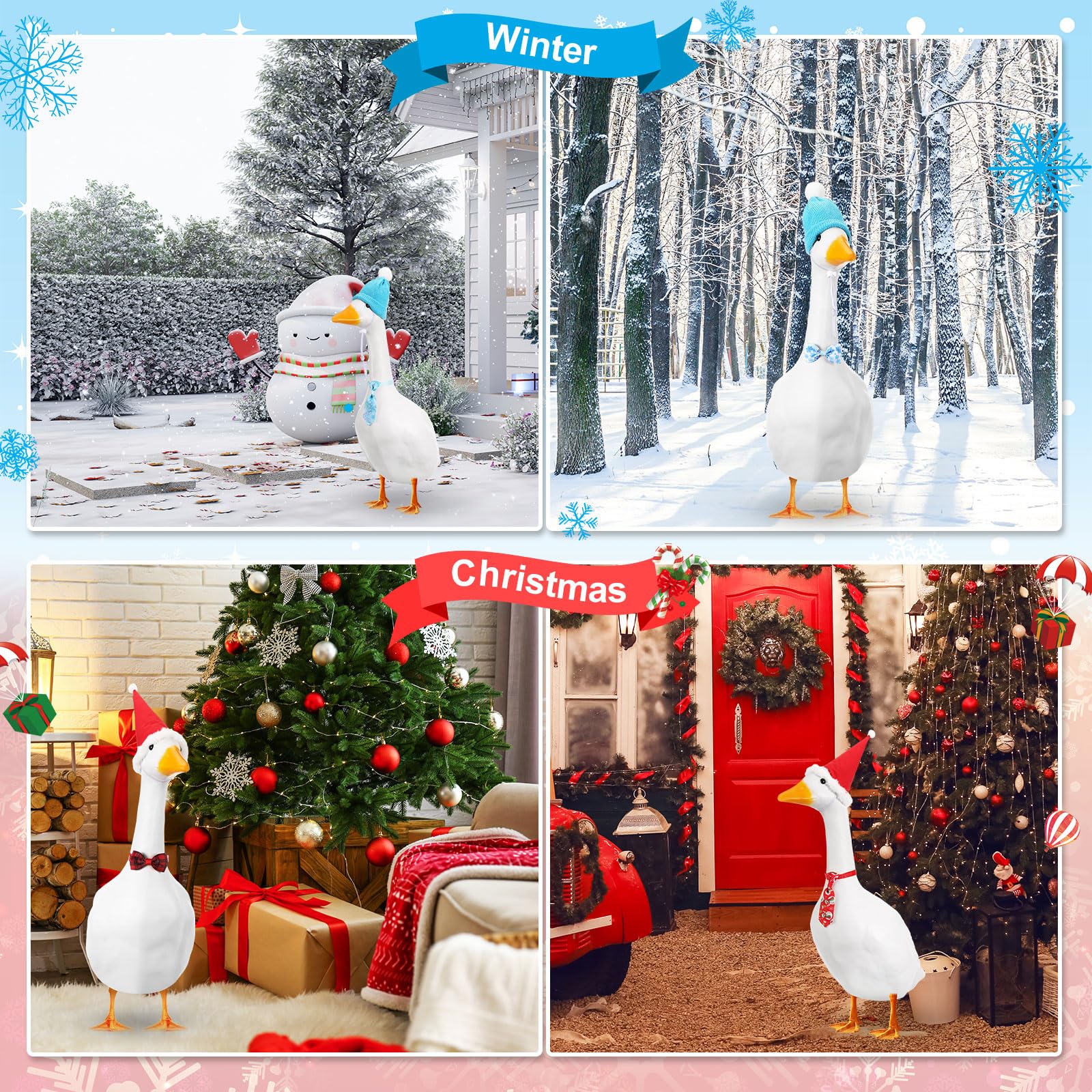 Weysat holiday goose tie highlights coordinated outfit for outdoor decor.