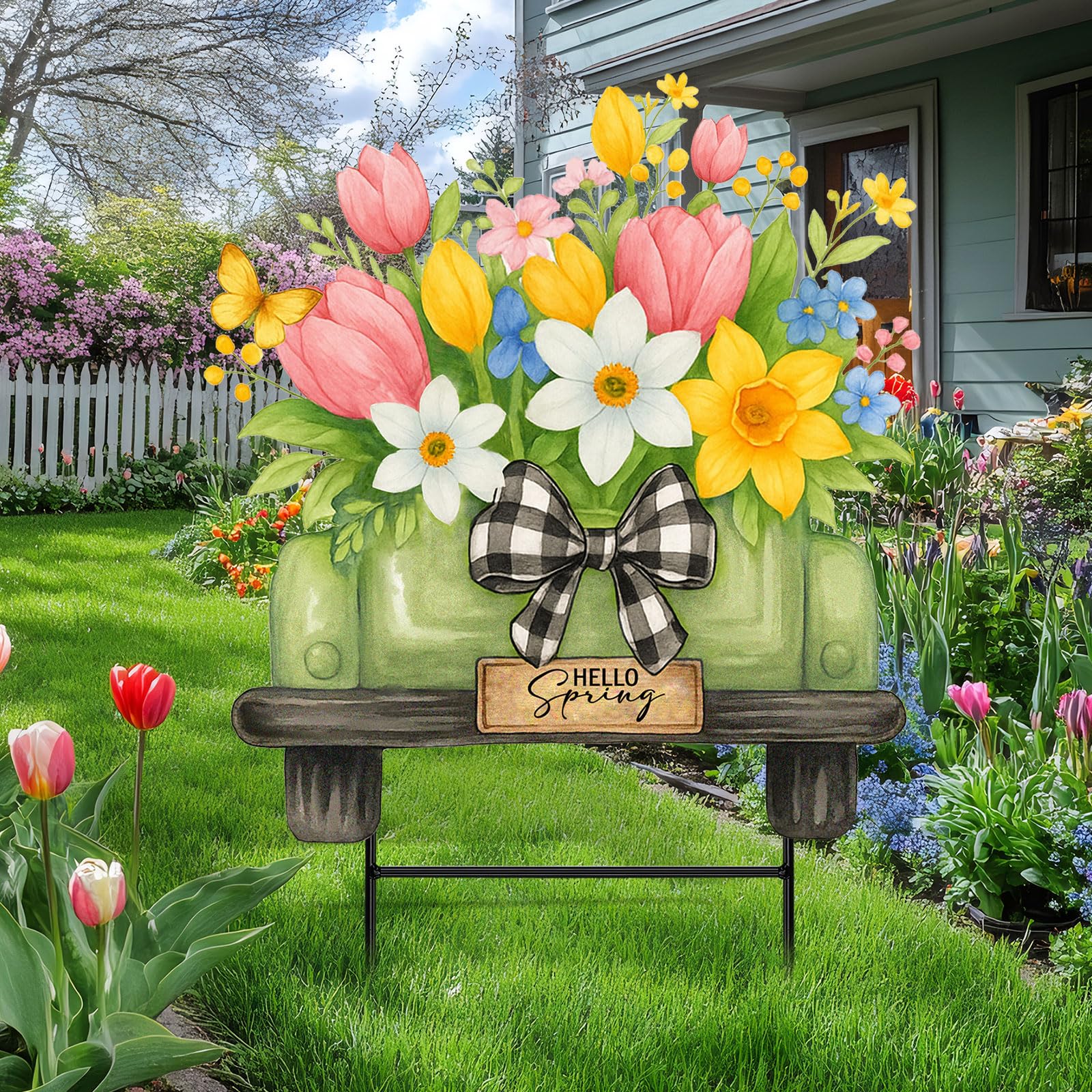 Weysat spring tulip yard sign 15.7 inch adds festive curb appeal to lawns