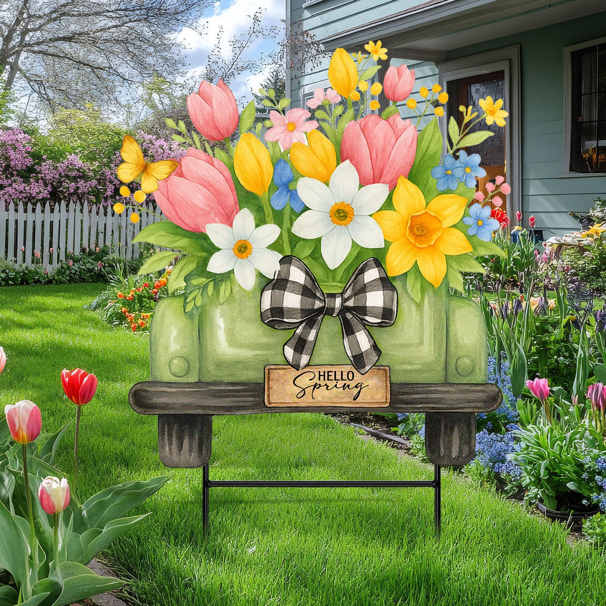 Weysat spring tulip yard sign 15.7 inch adds festive curb appeal to lawns