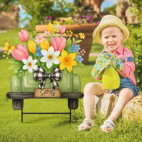 Weysat tulip truck and flower design creates a welcoming entrance display