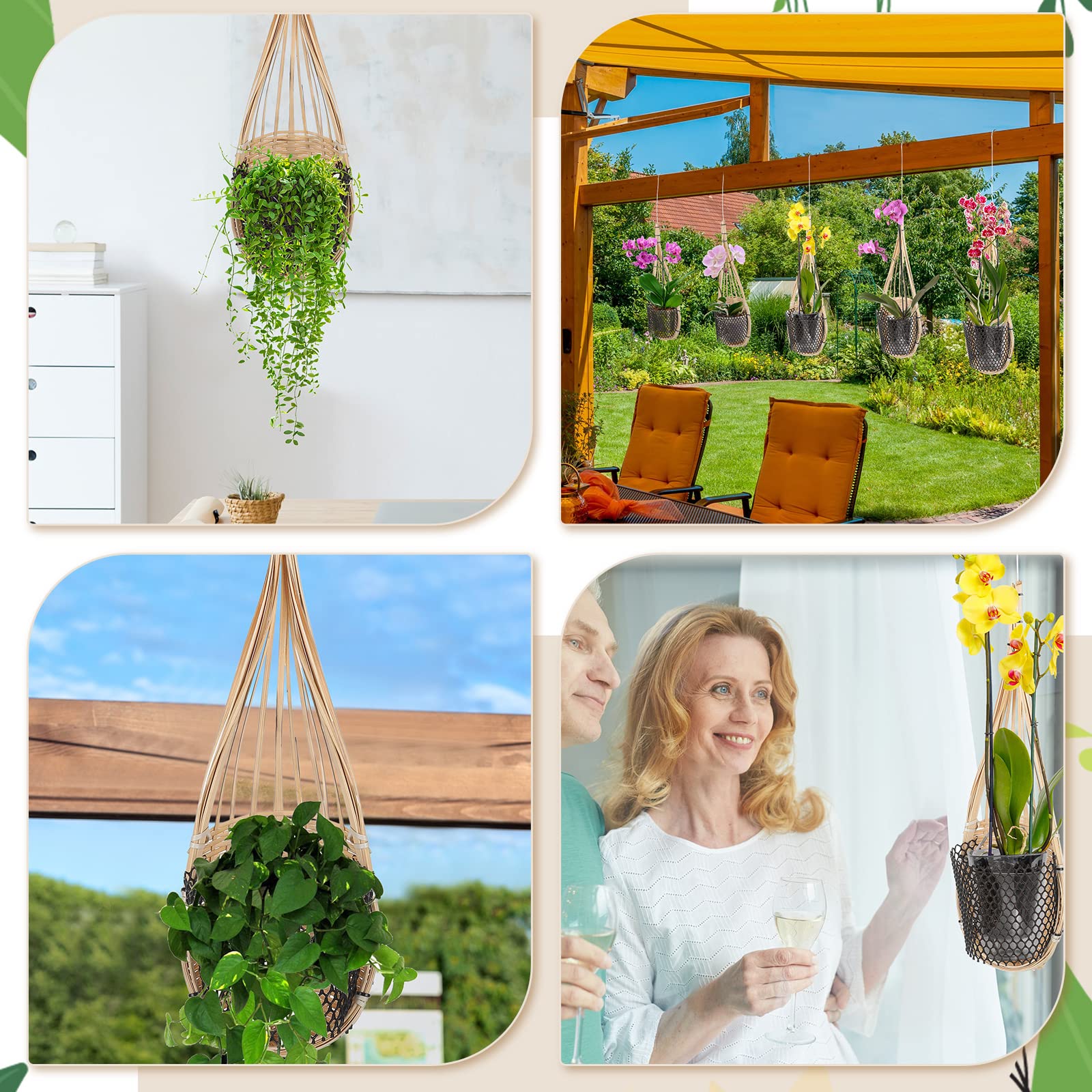 Weysat wall-hanging orchid basket in bamboo for indoor décor.
