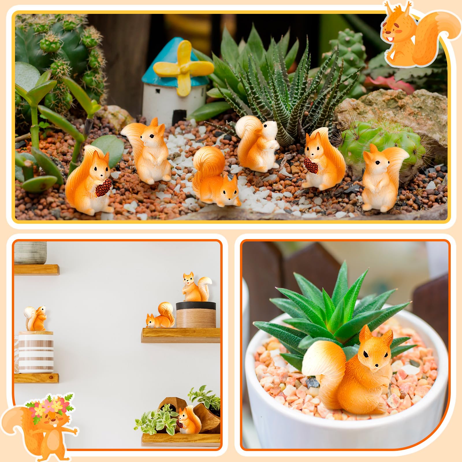 Weysat yellow resin squirrel figurine 3 enhances garden accents and mini landscapes.