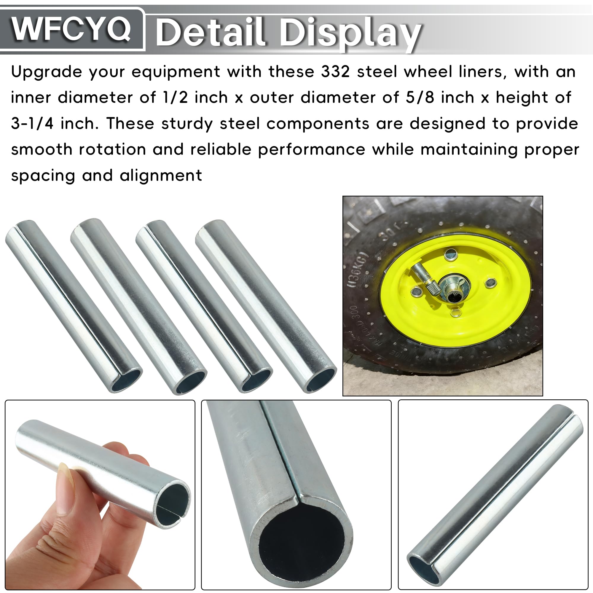 WFCYQ 332 bushing installed on axle demonstrates reduced wobble and snug hub fit.