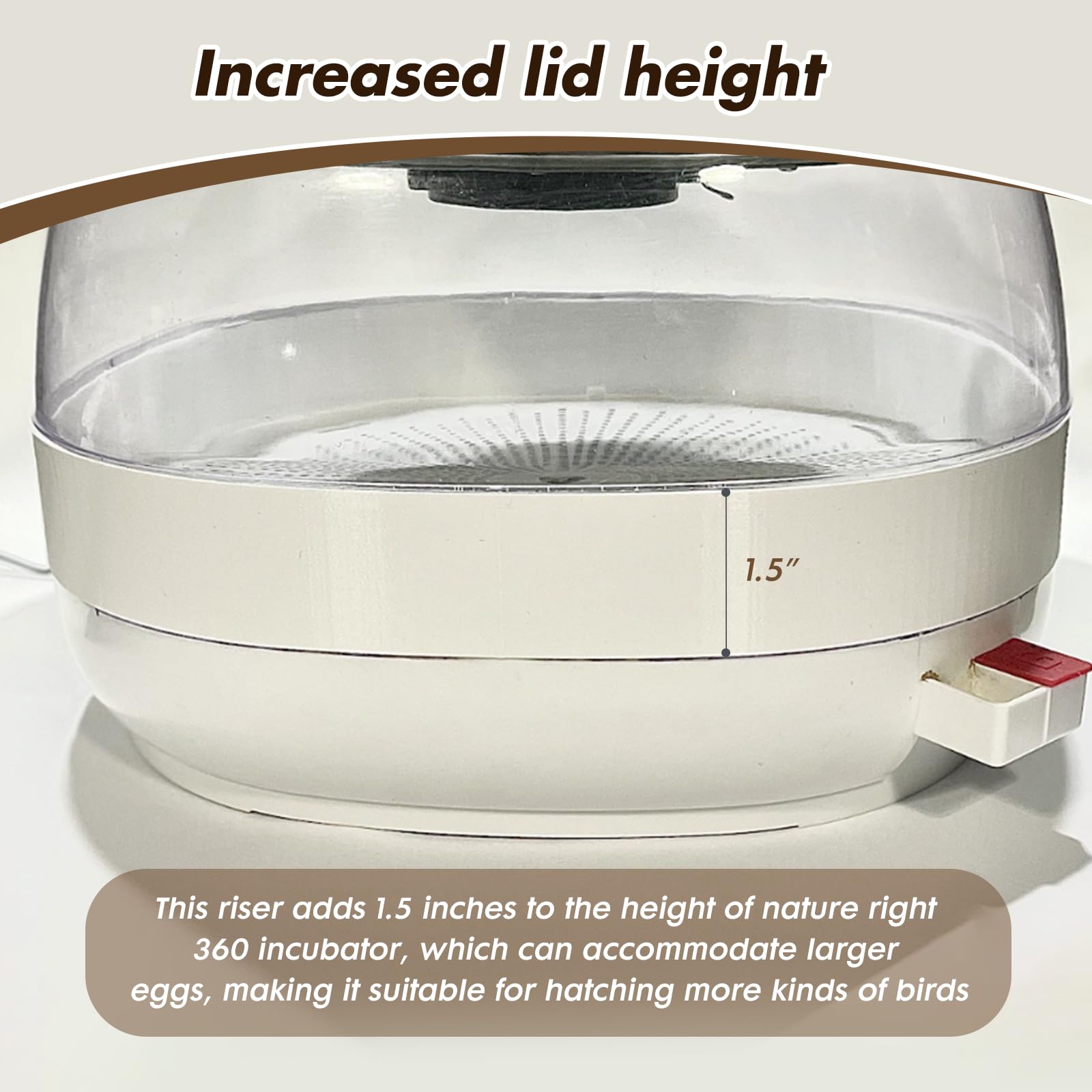 WFXSHparts space for large eggs enables ducks, turkeys, and geese in incubator.
