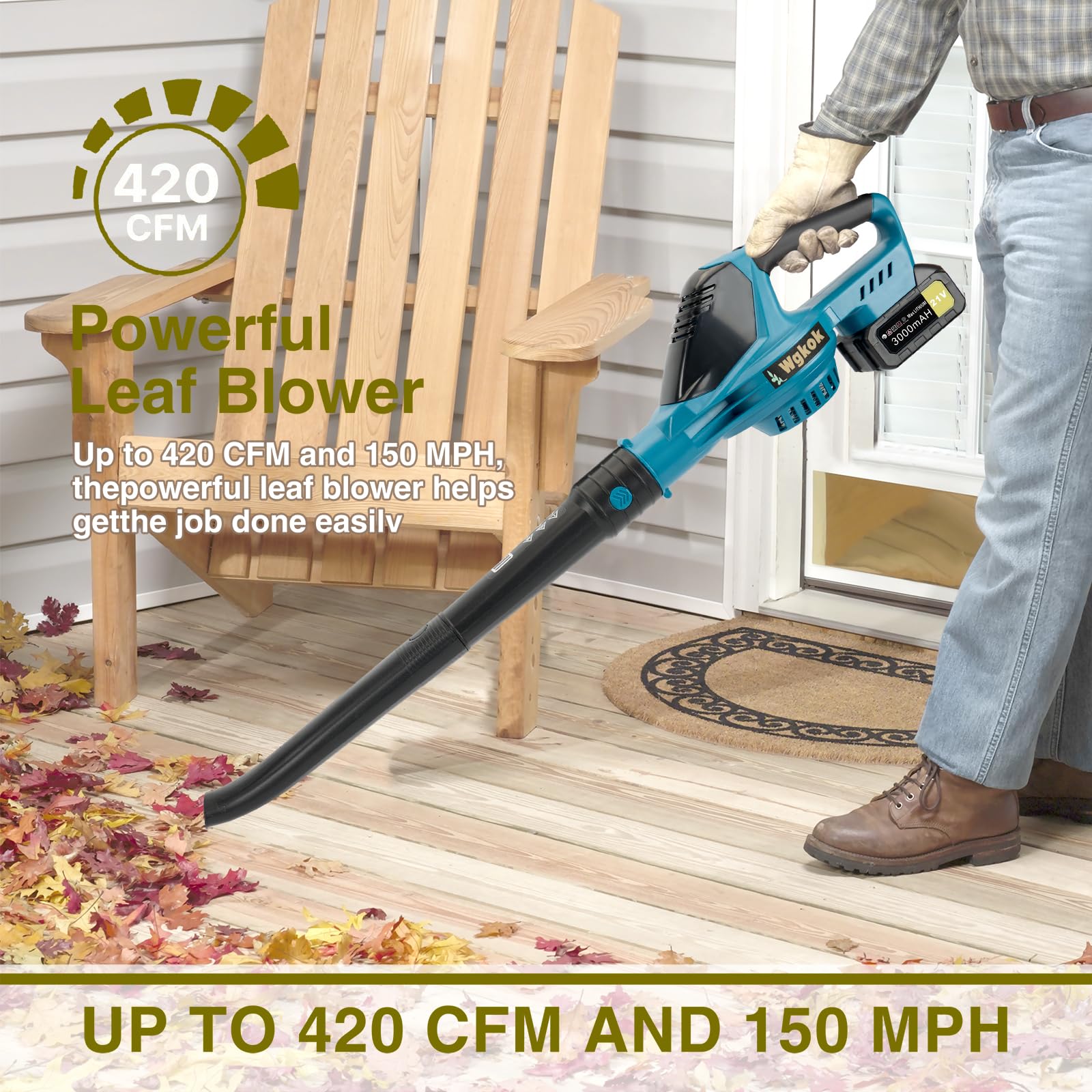 Wgkok charger and batteries included for ready-to-use outdoor power.