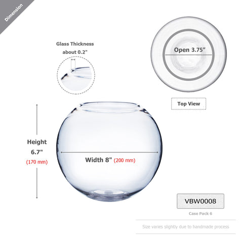 WGVI bowl glass vase open mouth 3.75-inch wide for layered arrangements