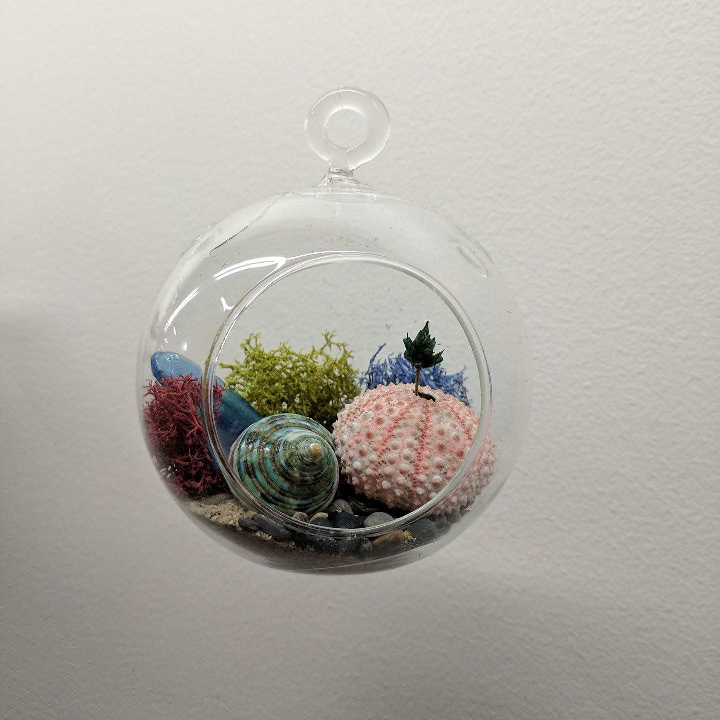 WGVI clear glass orb with hook top for hanging.